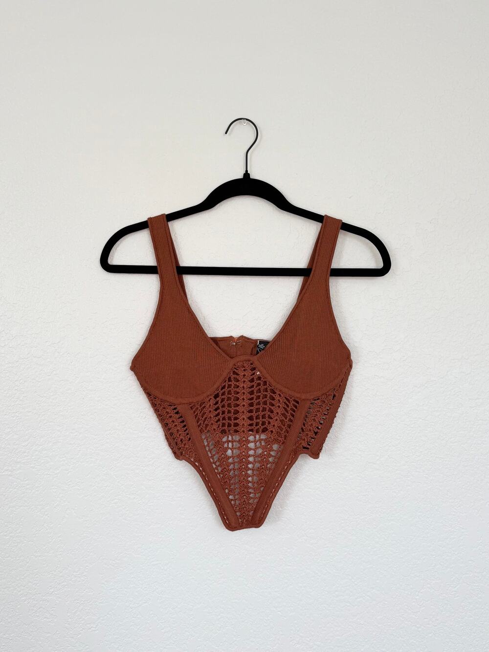 Windsor Brown Crochet Corset-Style Tank Top – Size Medium